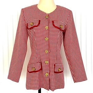 Vintage 80s Rampage Blazer Red and White Check Nautical Gold Anchor Button Small